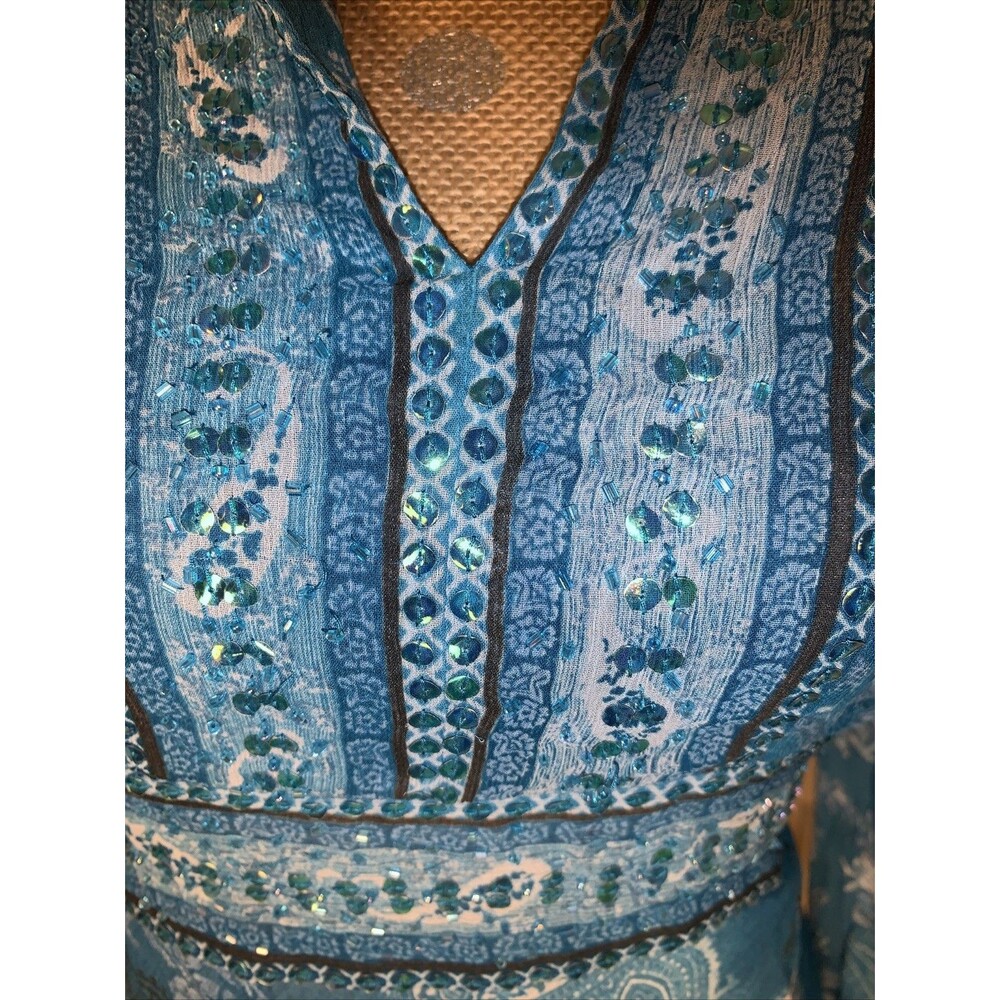 Vtg Whimsigoth Y2K Fairy Blouse Bell Sleeves Sheer Beaded Boho Witchy Ethereal M - Picture 3 of 16